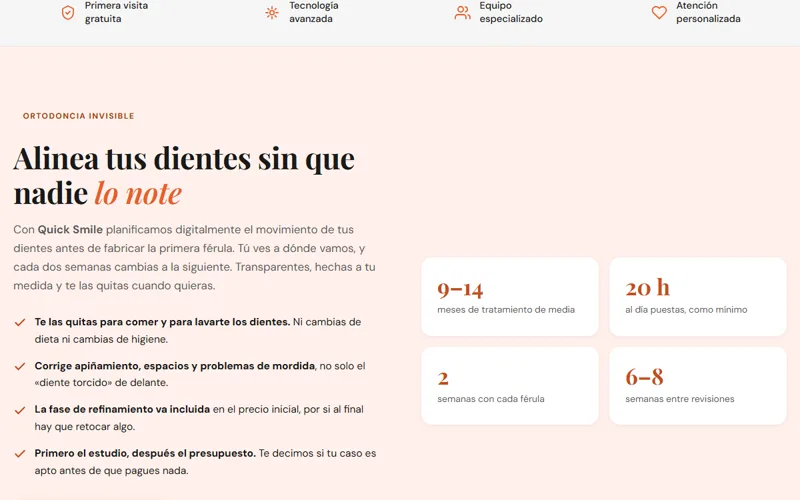 Sección con los datos del tratamiento de ortodoncia invisible